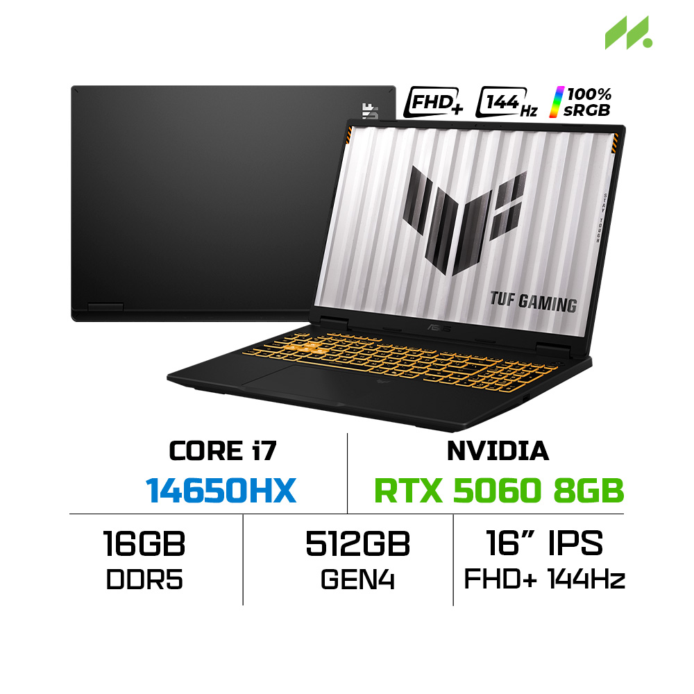 Laptop ASUS TUF Gaming 16 FX610JM-TU004W (i7-14650HX, RTX 5060 8GB, RAM 16GB DDR5, SSD 512GB, 16 Inch IPS FHD+ 144Hz 100% sRGB, Win 11 Home)