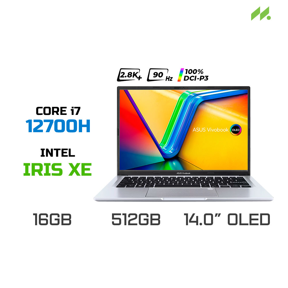 Laptop ASUS Vivobook 14 OLED A1405ZA-KM263W (i7-12700H, Iris Xe Graphics, RAM 16GB, SSD 512GB, 14 Inch 2.8K OLED 90Hz 100% DCI-P3, Win 11)
