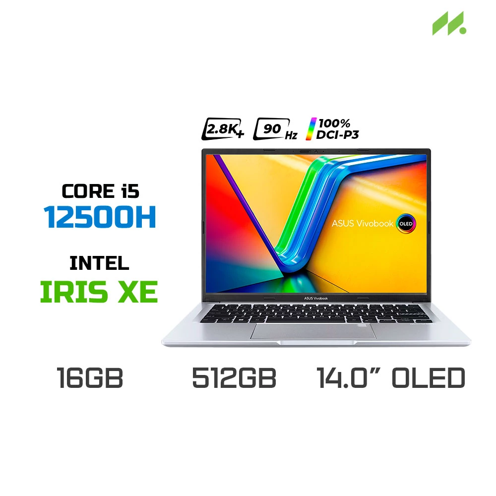 Laptop ASUS Vivobook 14 OLED A1405ZA-KM264W (i5-12500H, Iris Xe Graphics, RAM 16GB, SSD 512GB, 14 Inch 2.8K OLED 90Hz 100% DCI-P3, Win 11)