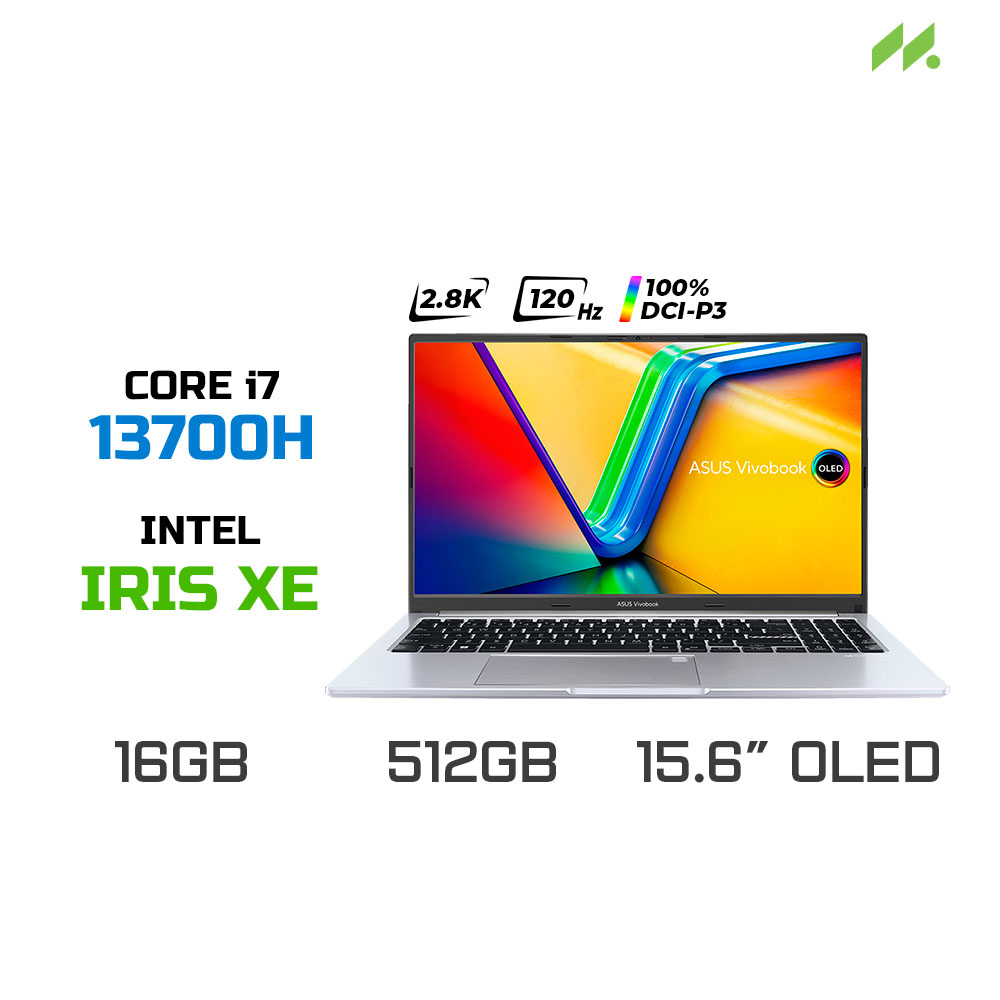 Laptop ASUS Vivobook 15 OLED A1505VA-MA492W (i7-13700H, Iris Xe Graphics, RAM 16GB DDR4, SSD 512GB, 15.6 Inch OLED 2.8K 120Hz 100% DCI-P3, Win 11)