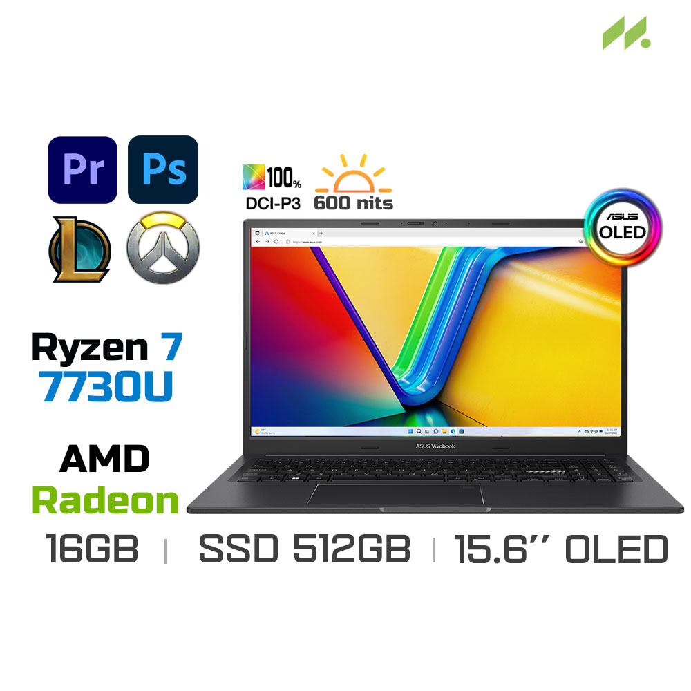 Laptop Asus Vivobook 15X OLED M3504YA-L1332W (Ryzen 7 7730U, Radeon Graphics, Ram 16GB DDR4, SSD 512GB, 15.6" Inch OLED FHD)