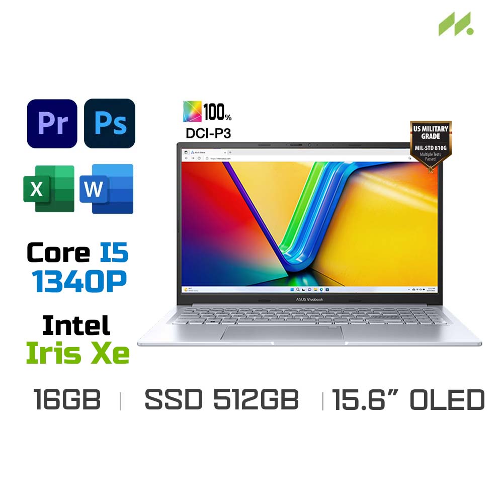 Laptop Asus Vivobook 15X OLED S3504VA-L1226W (i5-1340P, Iris Xe Graphics, Ram 16GB DDR4, SSD 512GB, 15.6" Inch OLED FHD)