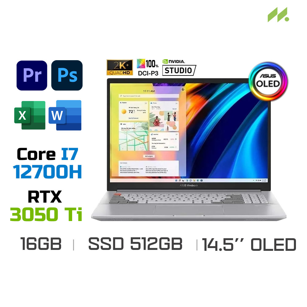 Laptop Asus Vivobook Pro 14X OLED N7401ZE-M9028W (i7-12700H, RTX 3050 Ti 4GB, Ram 16GB DDR5, SSD 512GB, 14.5 Inch OLED 120Hz 2.8K)
