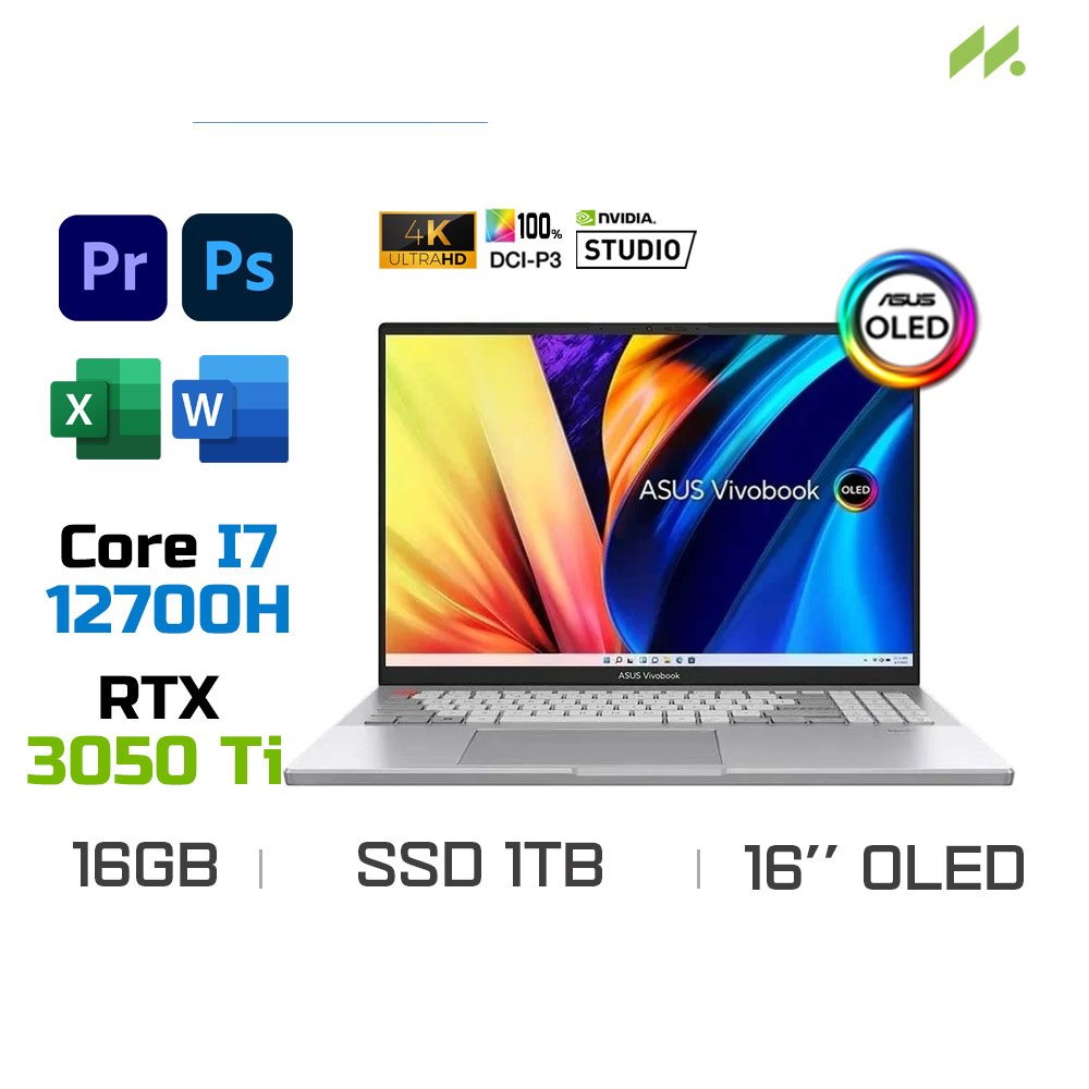 Laptop Asus Vivobook Pro 16X OLED N7600ZE-L2010W (i7-12700H, RTX 3050 Ti 4GB, Ram 16GB DDR5, SSD 1TB, 16 Inch OLED 4K)