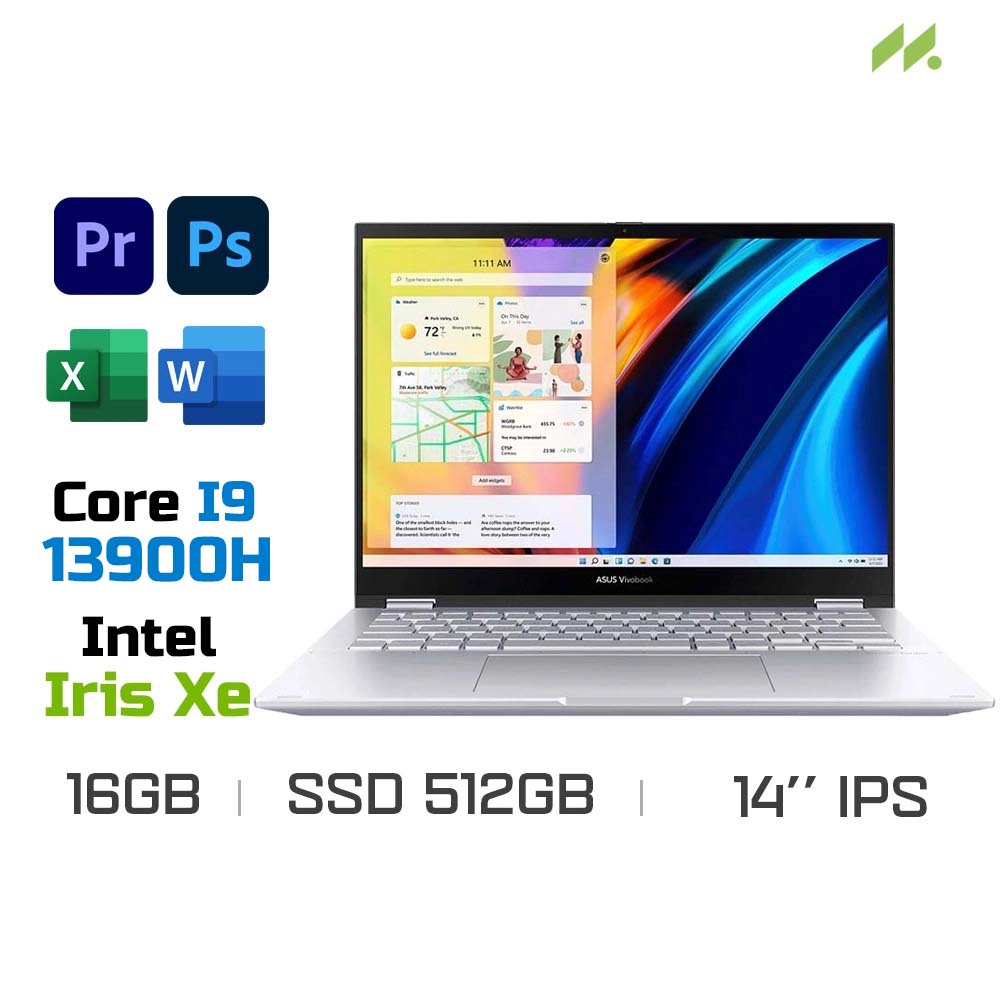 Laptop Asus Vivobook S 14 Flip TP3402VA-LZ118W (i9-13900H, Iris Xe Graphics, Ram 16GB DDR4, SSD 512GB, 14 Inch IPS WUXGA TouchScreen)