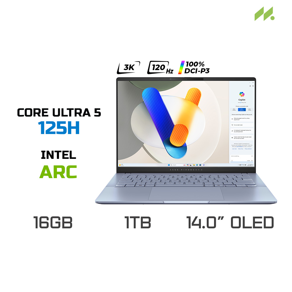 [DEMO]Laptop ASUS Vivobook S 14 OLED S5406MA-PP136W (Ultra 5 125H, Arc Graphics, RAM 16GB LPDDR5X, SSD 1TB, 14 Inch OLED 3K 120Hz 100% DCI-P3)