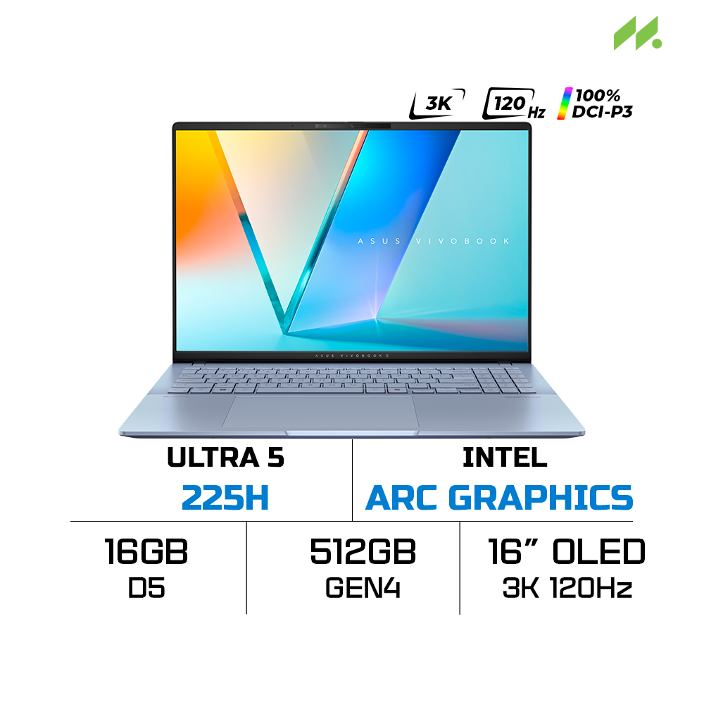 Laptop ASUS Vivobook S 16 S5606CA-RI171WS (Ultra 7 255H, Intel Arc Graphics, RAM 16GB LPDDR5X, SSD 512GB, 16 Inch OLED 3K 120Hz 100% DCI-P3, Win11/OFFICE2024)