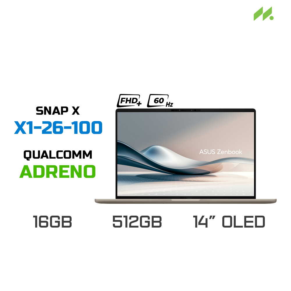 Laptop Asus Zenbook A14 UX3407QA-QD299WS (Snapdragon X X1 26 100, Qualcomm Adreno, Ram 16GB LPDDR5X, SSD 512GB, 14 Inch OLED FHD+ 60Hz)