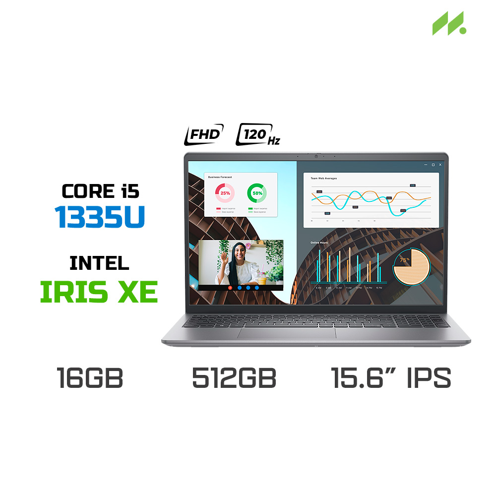 Laptop Dell Vostro 15 3530 80GG93 (i5-1335U, Iris Xe Graphics, RAM 16GB DDR4, SSD 512GB, 15.6 Inch IPS FHD 120Hz, Win11/Office HS 21)