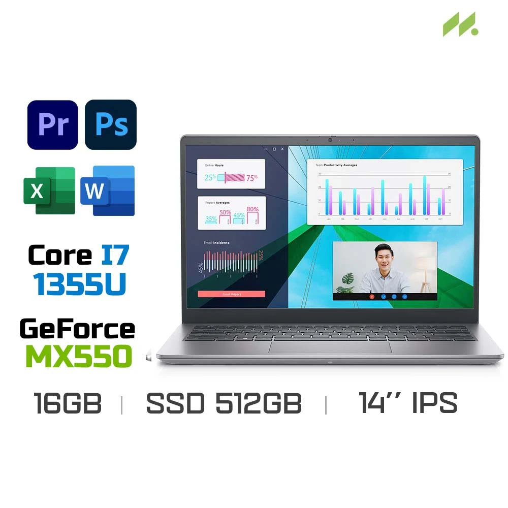 Laptop Dell Vostro 3430 V3430-i7U165W11GRD2 (i7-1355U, MX550 2GB, Ram 16GB DDR4, SSD 512GB, 14 Inch IPS FHD, Win11/Office HS 21)