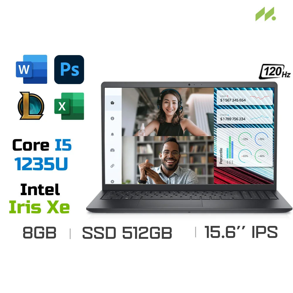 Laptop Dell Vostro 3520 5M2TT2 (i5-1235U, Iris Xe Graphics, Ram 8GB DDR4, SSD 512GB, 15.6 Inch IPS 120Hz, Win11/Office HS 21)