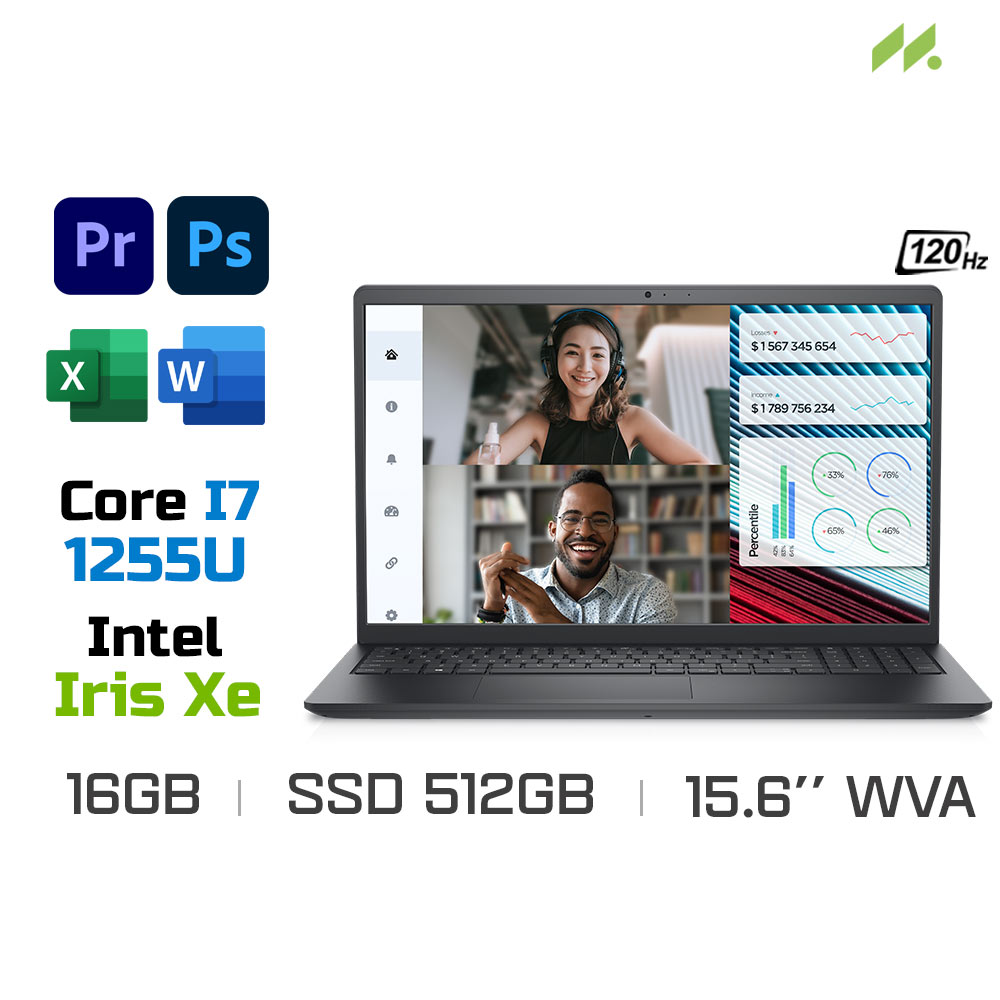 Laptop Dell Vostro 3520 5M2TT3 (i7-1255U, Iris Xe Graphics, Ram 16GB DDR4, SSD 512GB, 15.6 Inch WVA 120Hz, Win11/Office HS 21)