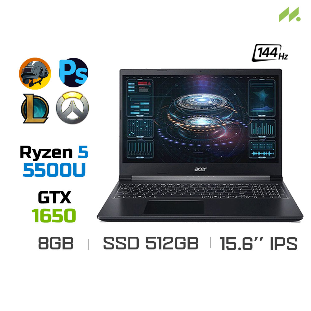 Laptop Gaming Acer Aspire 7 A715-42G-R05G NH.QAYSV.007 (Ryzen 5 5500U, GTX 1650 4GB, Ram 8GB DDR4, SSD 512GB, 15.6 Inch IPS 144Hz FHD)