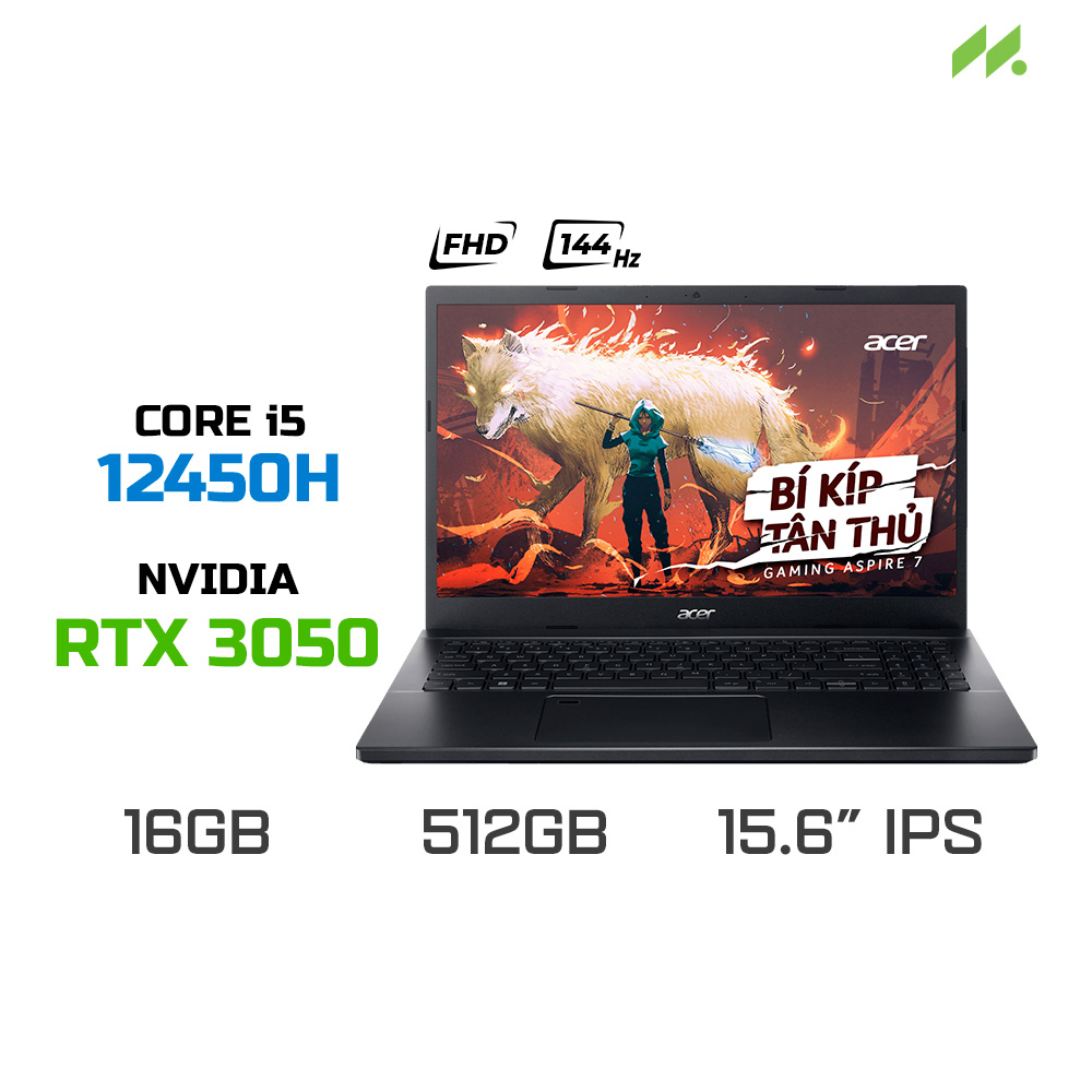 Laptop Gaming Acer Aspire 7 A715-76G-5806 (i5-12450H, RTX 3050 4GB, Ram 16GB DDR4, SSD 512GB, 15.6 Inch IPS FHD 144HZ)