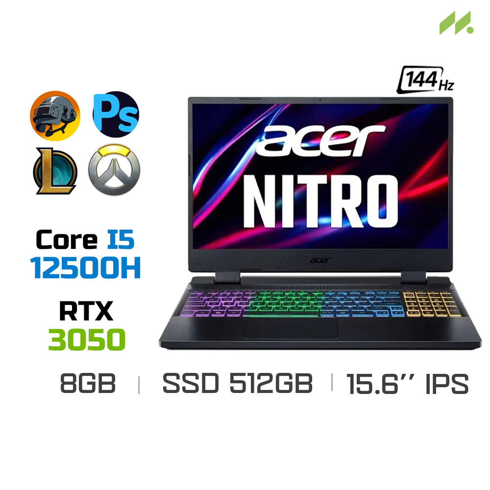 Laptop Gaming Acer Nitro 5 Tiger AN515-58-52SP NH.QFHSV.001 (i5-12500H, RTX 3050 4GB, Ram 8GB DDR4, SSD 512GB, 15.6 Inch IPS 144Hz FHD)