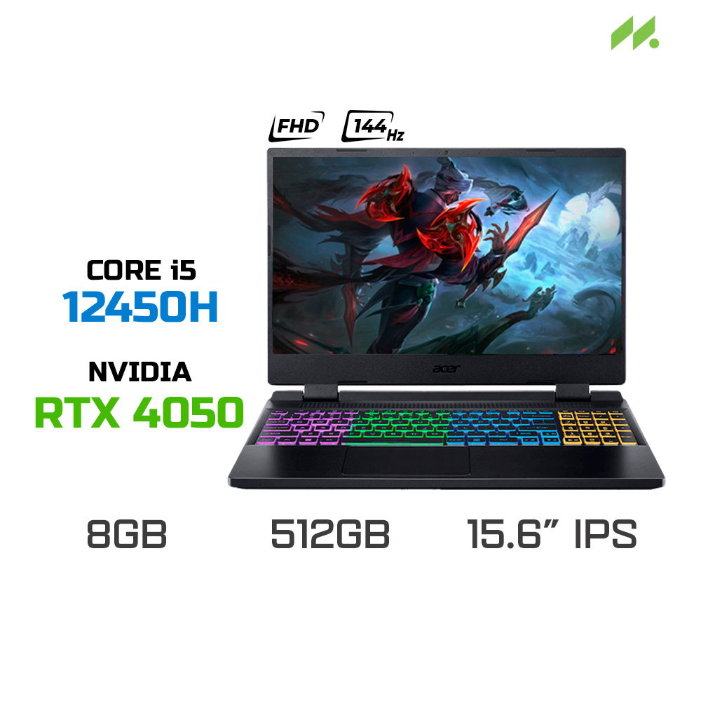 Laptop Gaming Acer Nitro 5 Tiger AN515-58-5935 (i5-12450H, RTX 4050 6GB, RAM 8GB DDR5, SSD 512GB, 15.6 Inch IPS FHD 144Hz, Win 11)