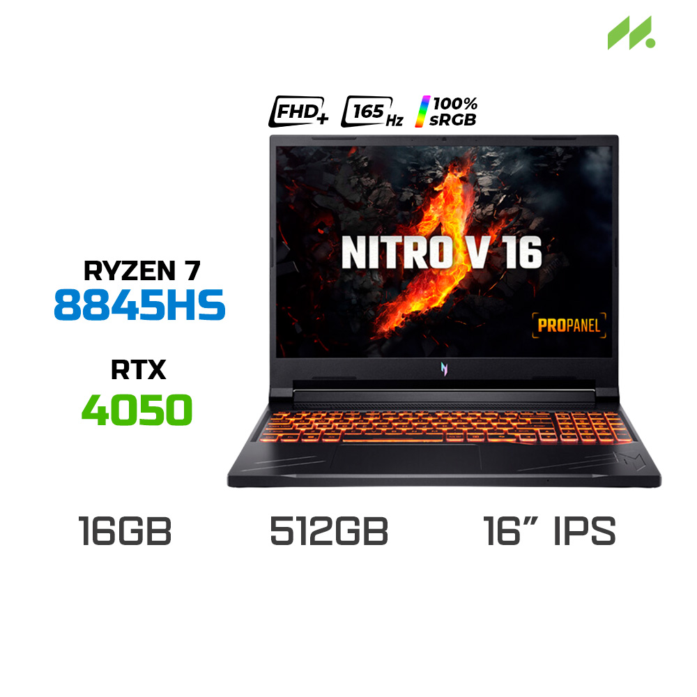 Laptop Gaming Acer Nitro V 16 ProPanel ANV16-41-R36Y (Ryzen 7 8845HS, RTX 4050 6GB, RAM 16GB DDR5, SSD 512GB, 16 Inch IPS 165Hz 100%sRGB)