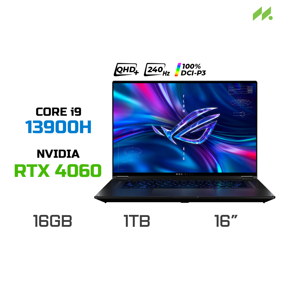 Laptop Gaming Asus ROG Flow X16 GV601VV-NF044W (i9-13900H, RTX 4060 8GB, RAM 16GB DDR5, SSD 1TB, 16 Inch QHD+ 240Hz Touch, Bút cảm ứng)