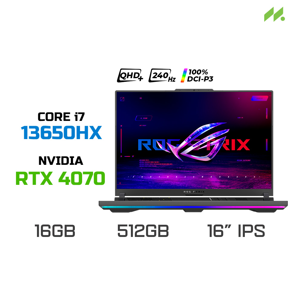 Laptop Gaming ASUS ROG Strix G16 G614JI-N4125W (i7-13650HX, RTX 4070 8GB, RAM 16GB DDR5, SSD 512GB, 16 Inch IPS QHD+ 240Hz 100% DCI-P3)