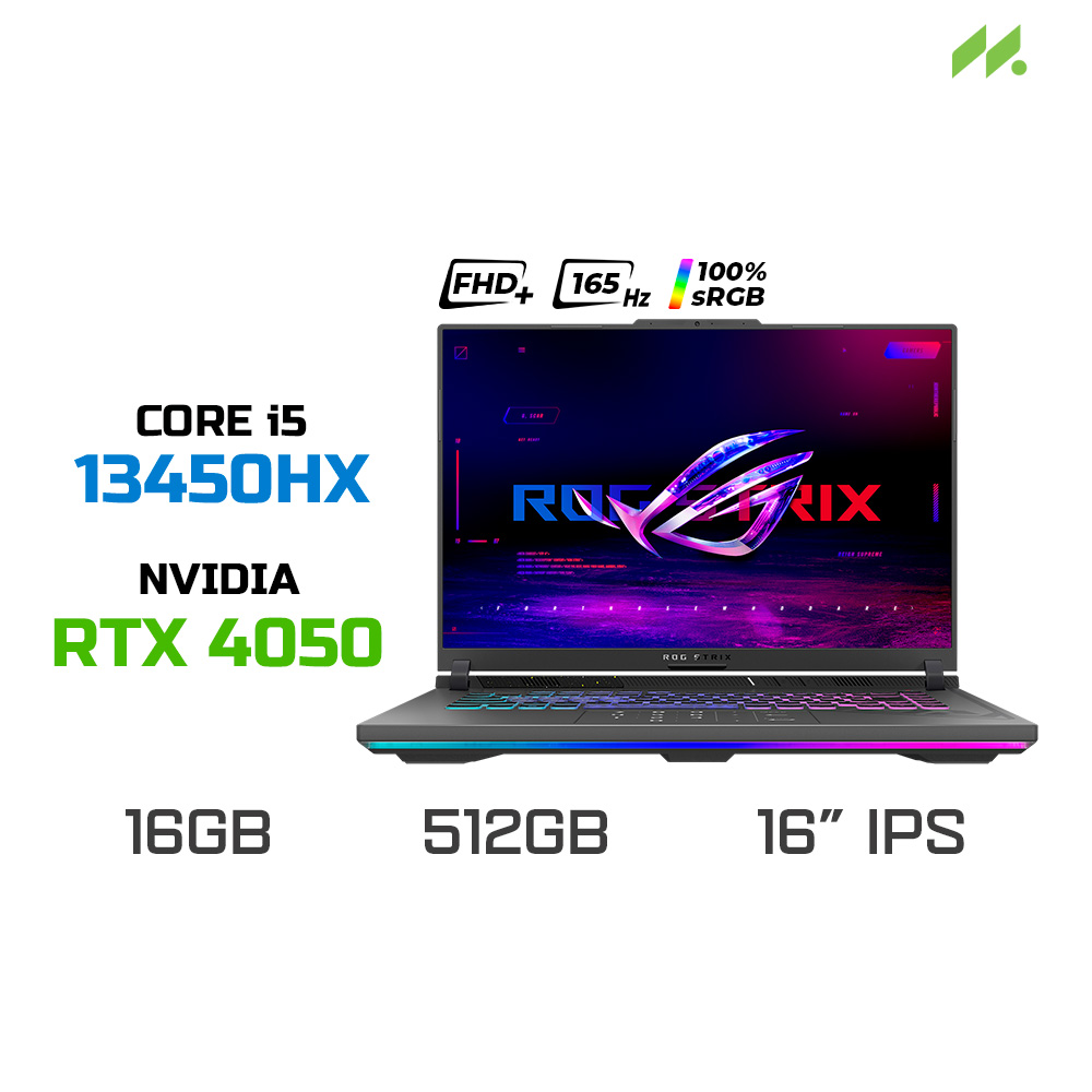Laptop Gaming Asus ROG Strix G16 G614JU-N3480W (i5-13450HX, RTX 4050 6GB, Ram 16GB DDR5, SSD 512GB, 16 Inch IPS FHD+ 165Hz 100% sRGB)