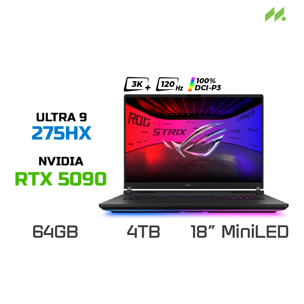 Laptop Gaming Asus ROG Strix SCAR 18 G835LX-SA193W (Ultra 9 275HX, RTX 5090 24GB, RAM 64GB DDR5, SSD 4TB, 18 Inch MiniLED 2.5K 240Hz 100% DCI-P3, Win 11)