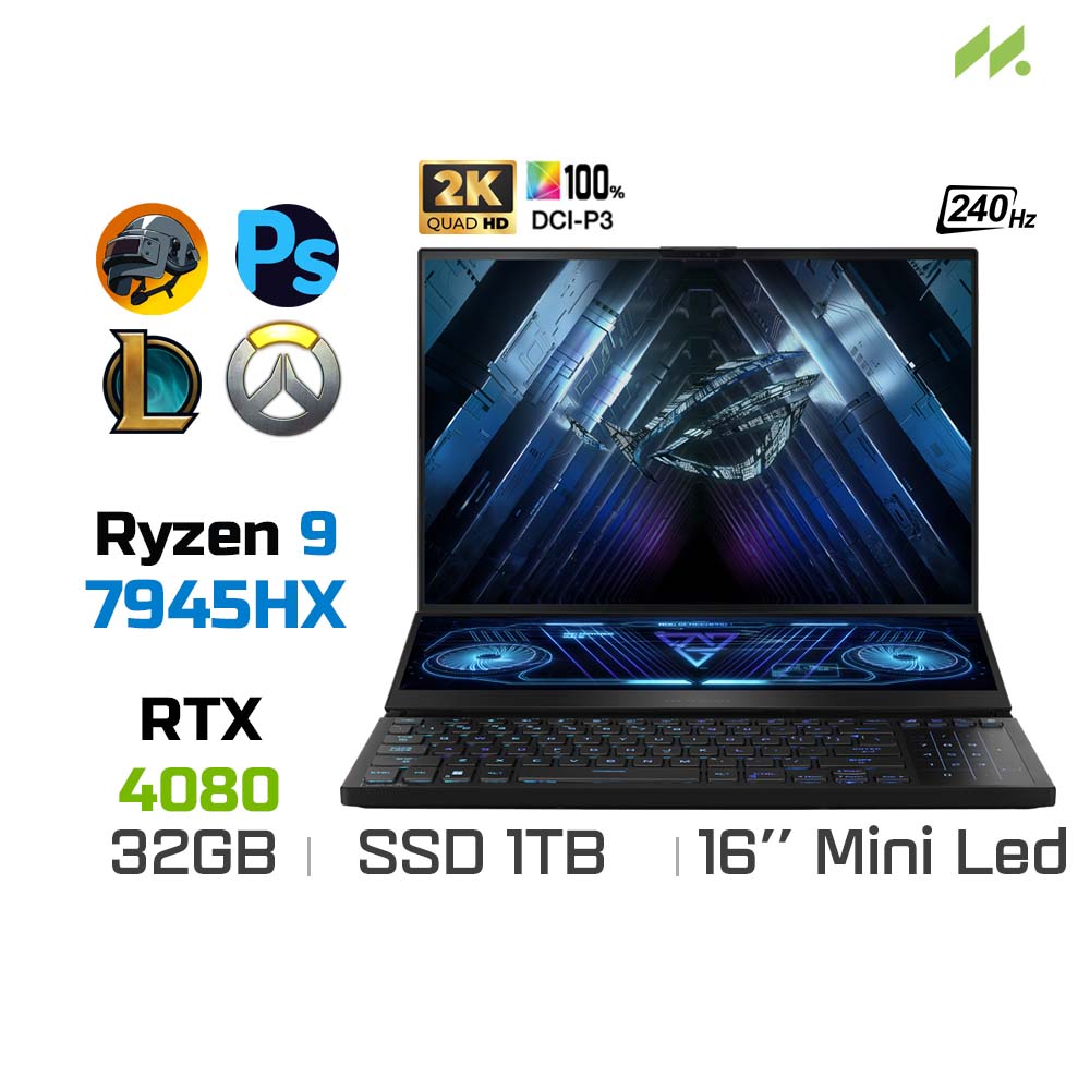 Laptop Gaming Asus ROG Zephyrus Duo 16 2023 GX650PZ-NM031W (Ryzen 9 7945HX, RTX 4080 12GB, Ram 32GB DDR5, SSD 1TB, 16 Inch MiniLED 240Hz WQXGA)