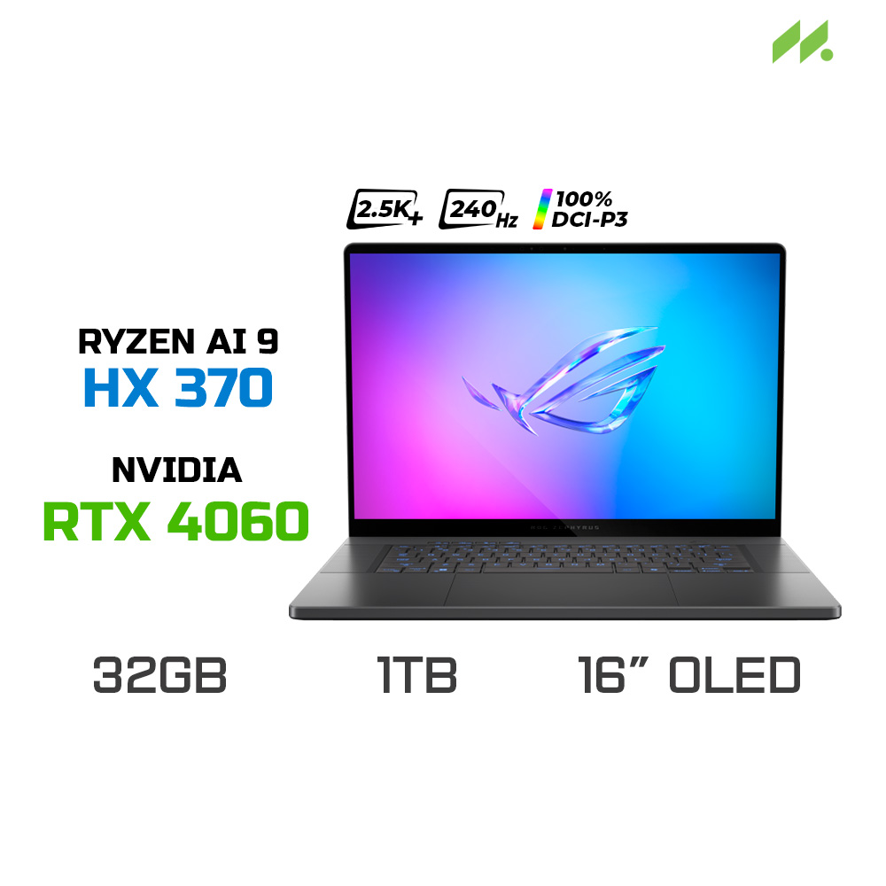 Laptop Gaming Asus ROG Zephyrus G16 GA605WV-QR146WS (Ryzen AI 9 HX 370, RTX 4060 8GB, RAM 32GB LPDDR5X, SSD 1TB, 16 Inch OLED 2.5K 240Hz 100% DCI-P3, Win 11)