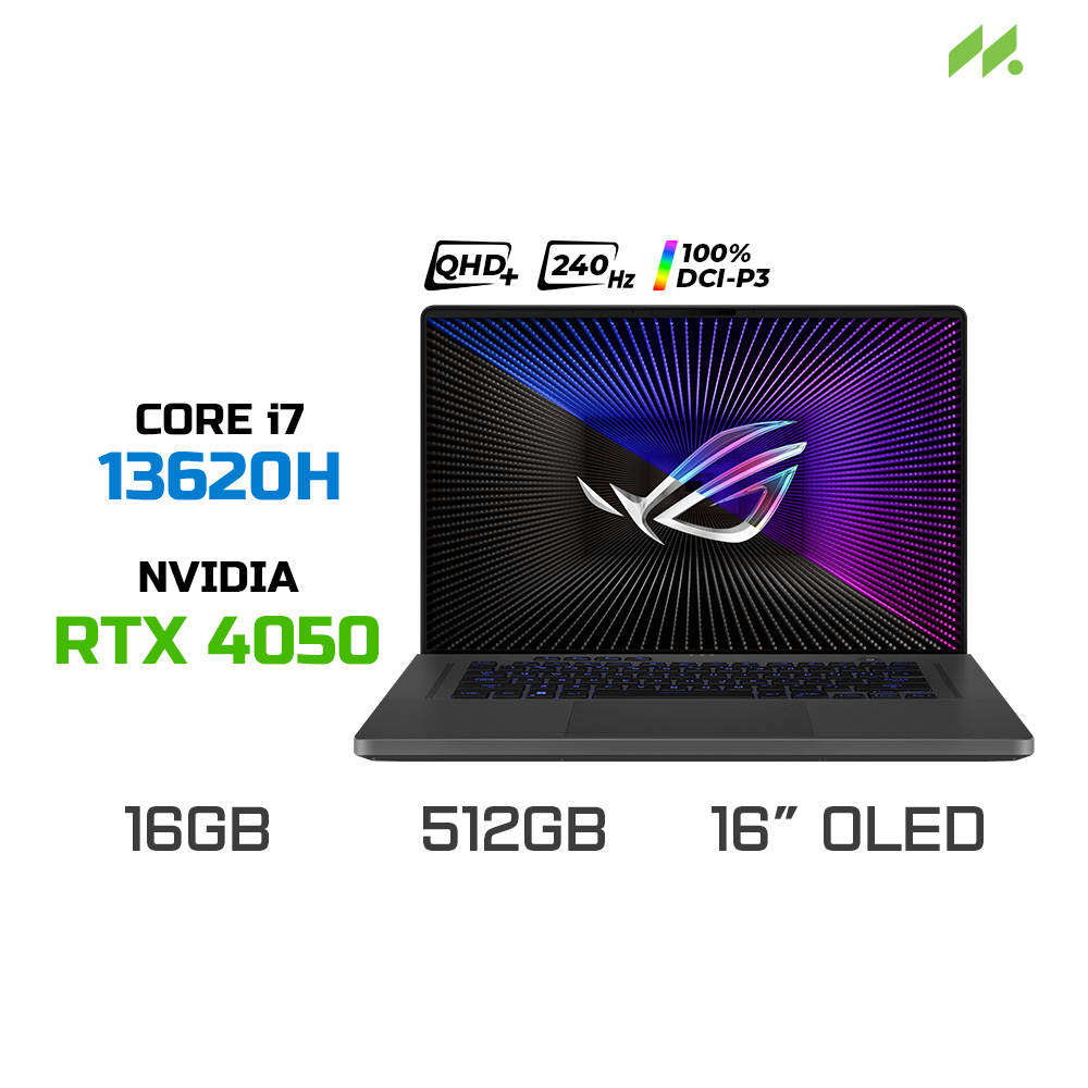 Laptop Gaming Asus ROG Zephyrus G16 GU603VU-N4019W (i7-13620H, RTX 4050 6GB, Ram 16GB DDR4, SSD 512GB, 16 Inch OLED QHD+ 240Hz 100% DCI-P3 , Win 11)