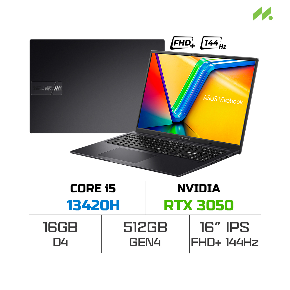 Laptop Gaming ASUS Vivobook 16X K3605VC-RP431W (i5-13420H, RTX 3050 4GB, RAM 16GB DDR4, SSD 512GB, 16 Inch IPS WUXGA 144Hz, Win 11)