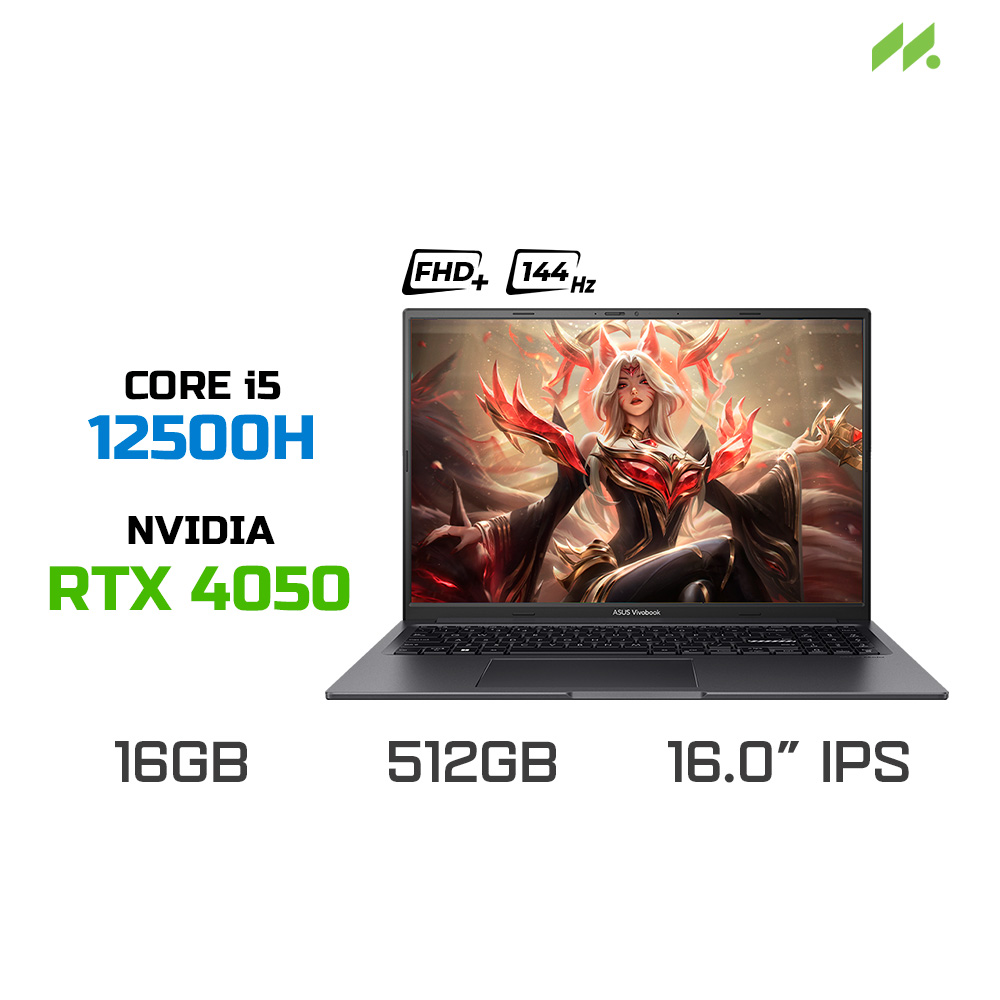 Laptop Gaming ASUS Vivobook 16X K3605ZU-RP296W (i5-12500H, RTX 4050 6GB, RAM 16GB DDR4, SSD 512GB, 16 Inch IPS WUXGA 144Hz, Win 11)