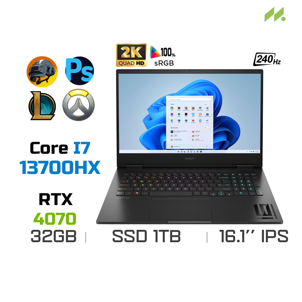 Laptop Gaming HP OMEN 16-wf0130TX 8W944PA (i7-13700HX, RTX 4070 8GB, Ram 32GB DDR5, SSD 1TB, 16.1 Inch IPS 240Hz QHD)