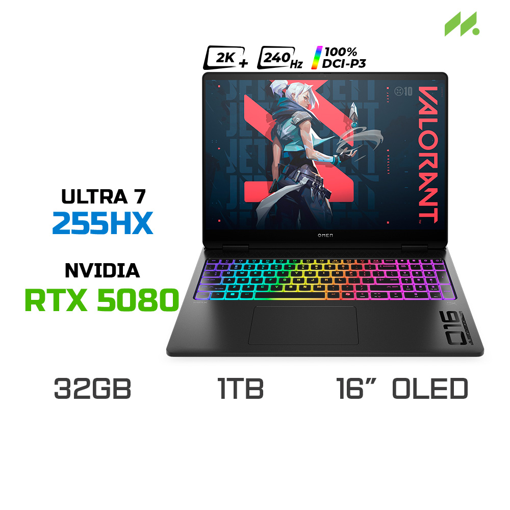 Laptop Gaming HP OMEN Max 16-ah0186TX BX9S1PA (Ultra 7 255HX, RTX 5080 16GB, Ram 32GB DDR5, SSD 1TB, 16 Inch OLED WQXGA 240Hz 100% DCI-P3, Win 11)