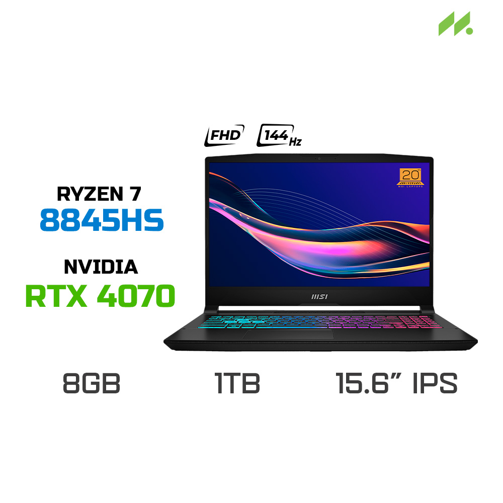 Laptop Gaming Katana A15 AI B8VG-465VN 20th Edition (Ryzen 7 8845HS, RTX 4070 8GB, RAM 8GB DDR5, SSD 1TB, 15.6 Inch IPS FHD 144Hz)