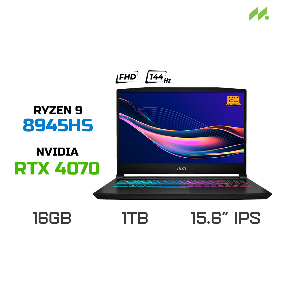 Laptop Gaming Katana A15 AI B8VG-466VN 20th Edition (Ryzen 9 8945HS, RTX 4070 8GB, RAM 16GB DDR5, SSD 1TB, 15.6 Inch IPS FHD 144Hz, Win 11)