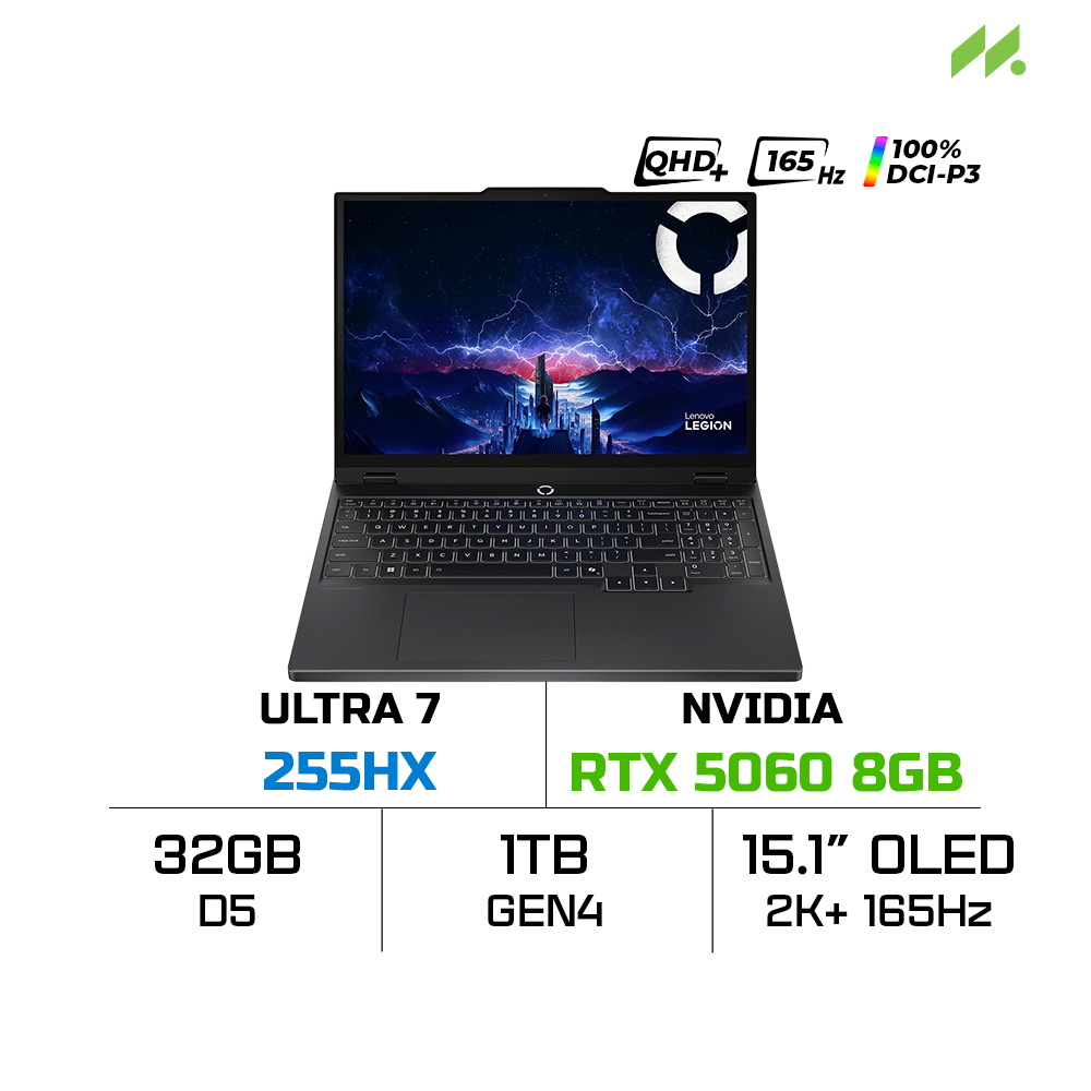 Laptop Gaming Lenovo Legion 5 15IAX10 83F0003CVN (Ultra 7 255HX, RTX 5060 8GB, RAM 32GB DDR5, SSD 1TB, 15.1 Inch OLED WQXGA 165Hz 100% DCI-P3, Win 11/Office HS 24)