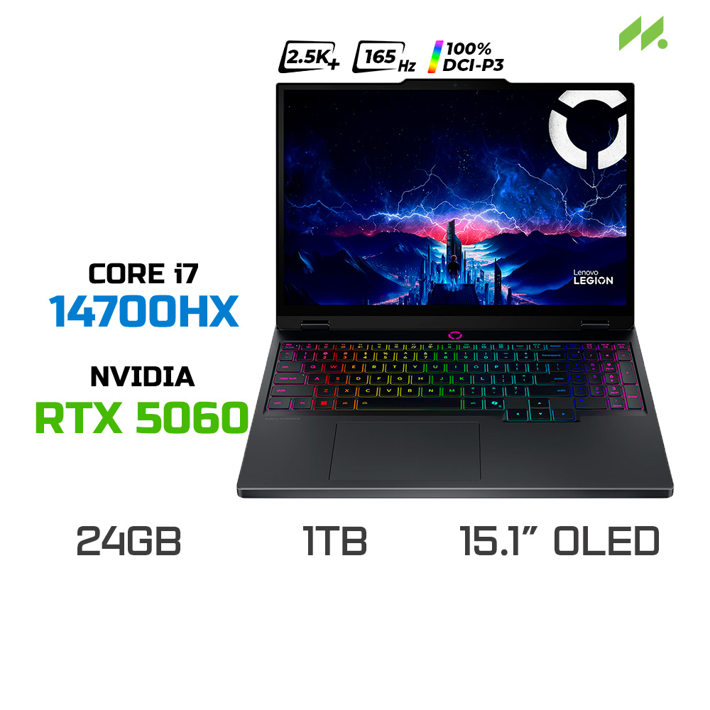 Laptop Gaming Lenovo Legion 5 15IRX10 83LY004JVN (i7-14700HX, RTX 5060 8GB, RAM 24GB DDR5, SSD 1TB, 15.1 Inch OLED WQXGA 165Hz 100% DCI-P3, Win 11/Office 2024)