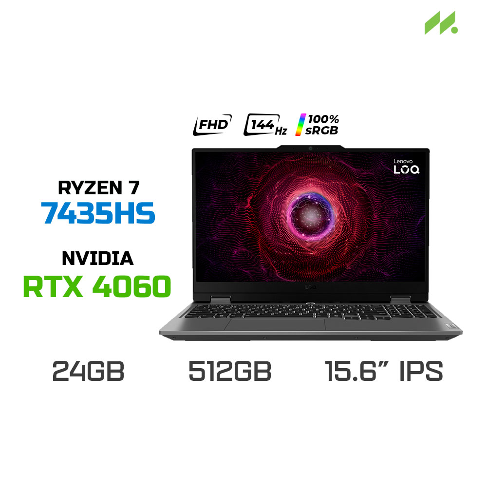 Laptop Gaming Lenovo LOQ 15ARP9 83JC003YVN (Ryzen 7 7435HS, RTX 4060 8GB, RAM 24GB DDR5, SSD 512GB, 15.6 Inch IPS FHD 144Hz 100% sRGB, Win 11)