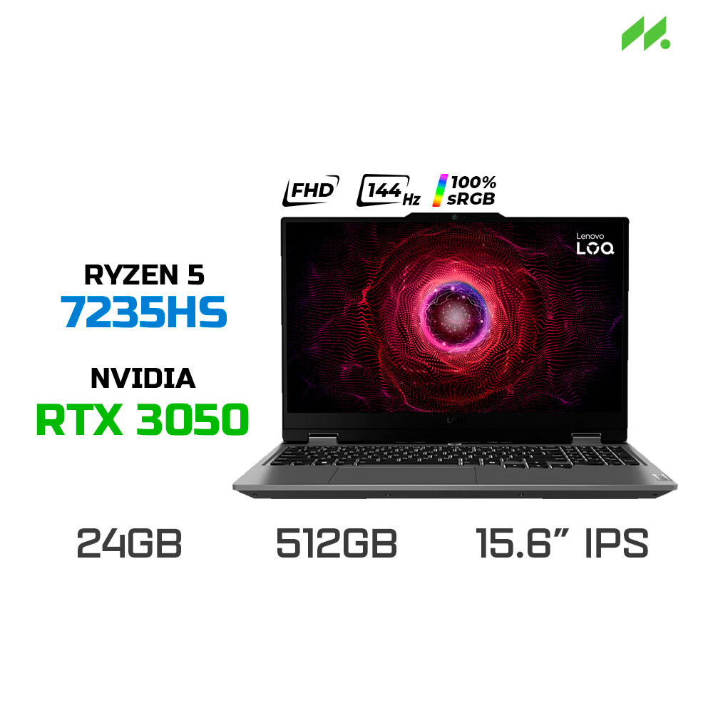 Laptop Gaming Lenovo LOQ 15ARP9 83JC007JVN (Ryzen 5 7235HS, RTX 3050 6GB, RAM 24GB DDR5, SSD 512GB, 15.6 Inch IPS FHD 144Hz 100% sRGB, Win 11)
