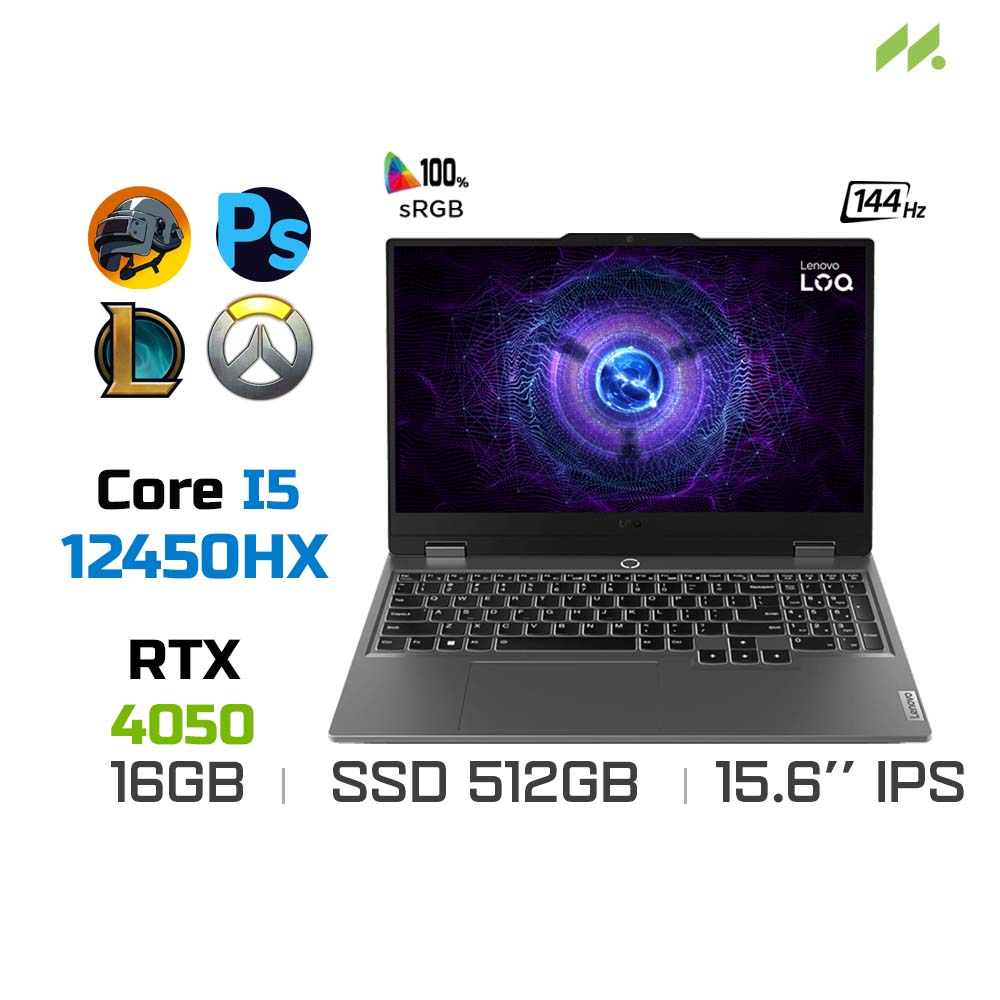 Laptop Gaming Lenovo LOQ 15IAX9 83GS000RVN (i5-12450HX, RTX 4050 6GB, RAM 16GB DDR5, SSD 512GB, 15.6 Inch IPS FHD 144Hz 100% sRGB, Win 11)