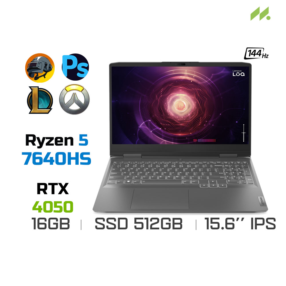 Laptop Gaming Lenovo LOQ 15IRH8 82XT00BTVN (Ryzen 5 7640HS, RTX 4050 6GB, Ram 16GB DDR5, SSD 512GB, 15.6 Inch IPS 144Hz FHD)