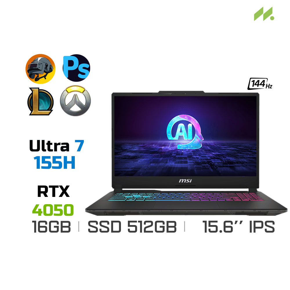 Laptop Gaming MSI Cyborg 15 AI A1VE-053VN (Ultra 7 155H, RTX 4050 6GB, Ram 16GB DDR5, SSD 512GB, 15.6 Inch IPS 144Hz FHD)