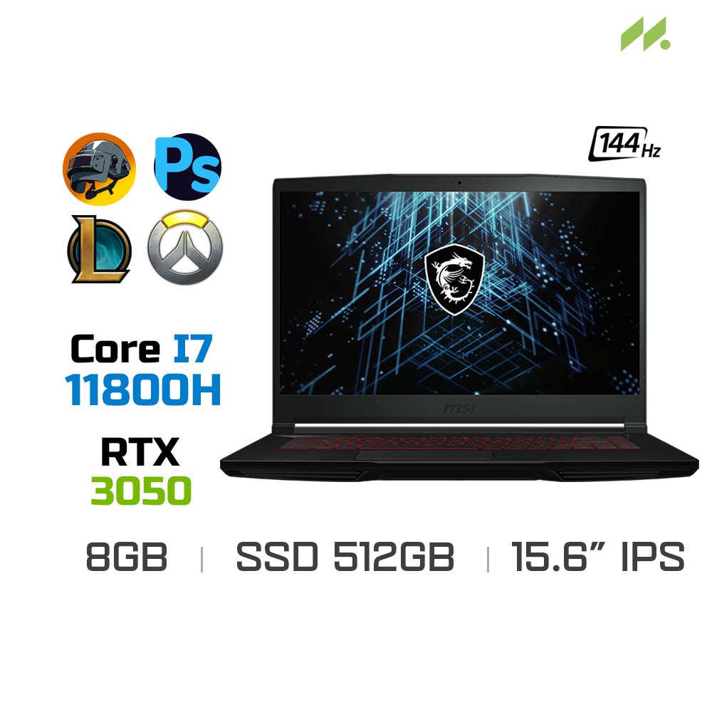 Laptop Gaming MSI GF63 Thin 11UC-1228VN (i7-11800H, RTX 3050 4GB, Ram 8GB DDR4, SSD 512GB, 15.6 Inch 144Hz FHD)