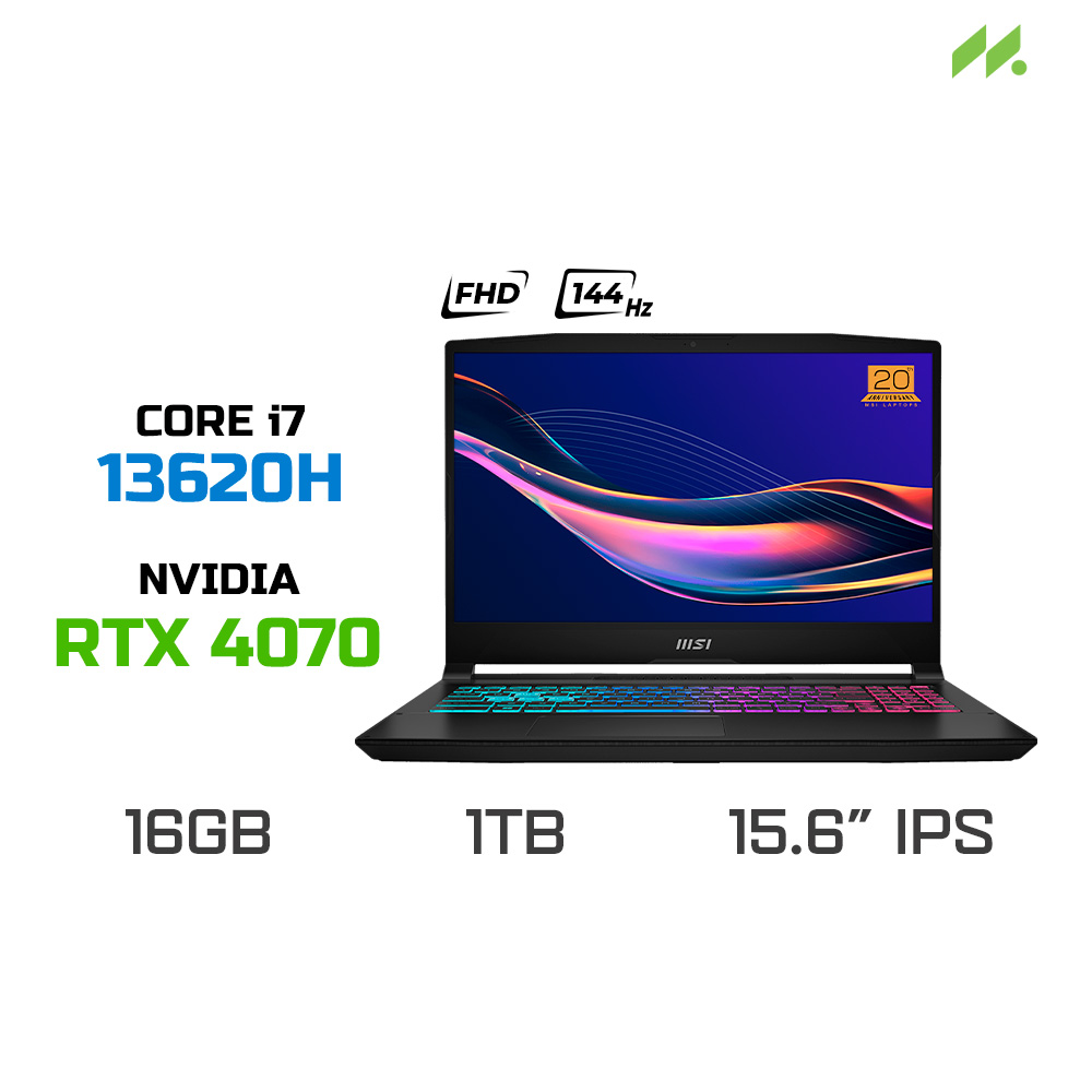 Laptop Gaming MSI Katana 15 B13VGK-2065VN 20th Edition (i7-13620H, RTX 4070 8GB, RAM 16GB DDR5, SSD 1TB, 15.6 Inch IPS FHD 144Hz, Win 11)