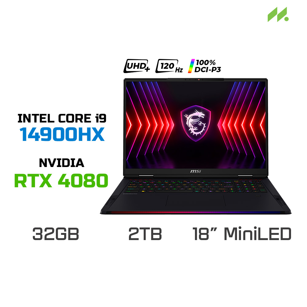 Laptop Gaming MSI Raider 18 HX A14VHG-230VN (i9-14900HX, RTX 4080 12GB, RAM 32GB DDR5, SSD 2TB, 18 Inch MiniLED UHD+ 120Hz 100% DCI-P3)