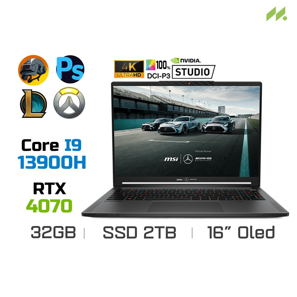 Laptop Gaming MSI Stealth 16 Mercedes-AMG Motorsport A13VG-289VN (i9-13900H, RTX 4070 8GB, Ram 32GB DDR5, SSD 2TB, 16 Inch OLED UHD+ 240Hz 100% DCI-P3)