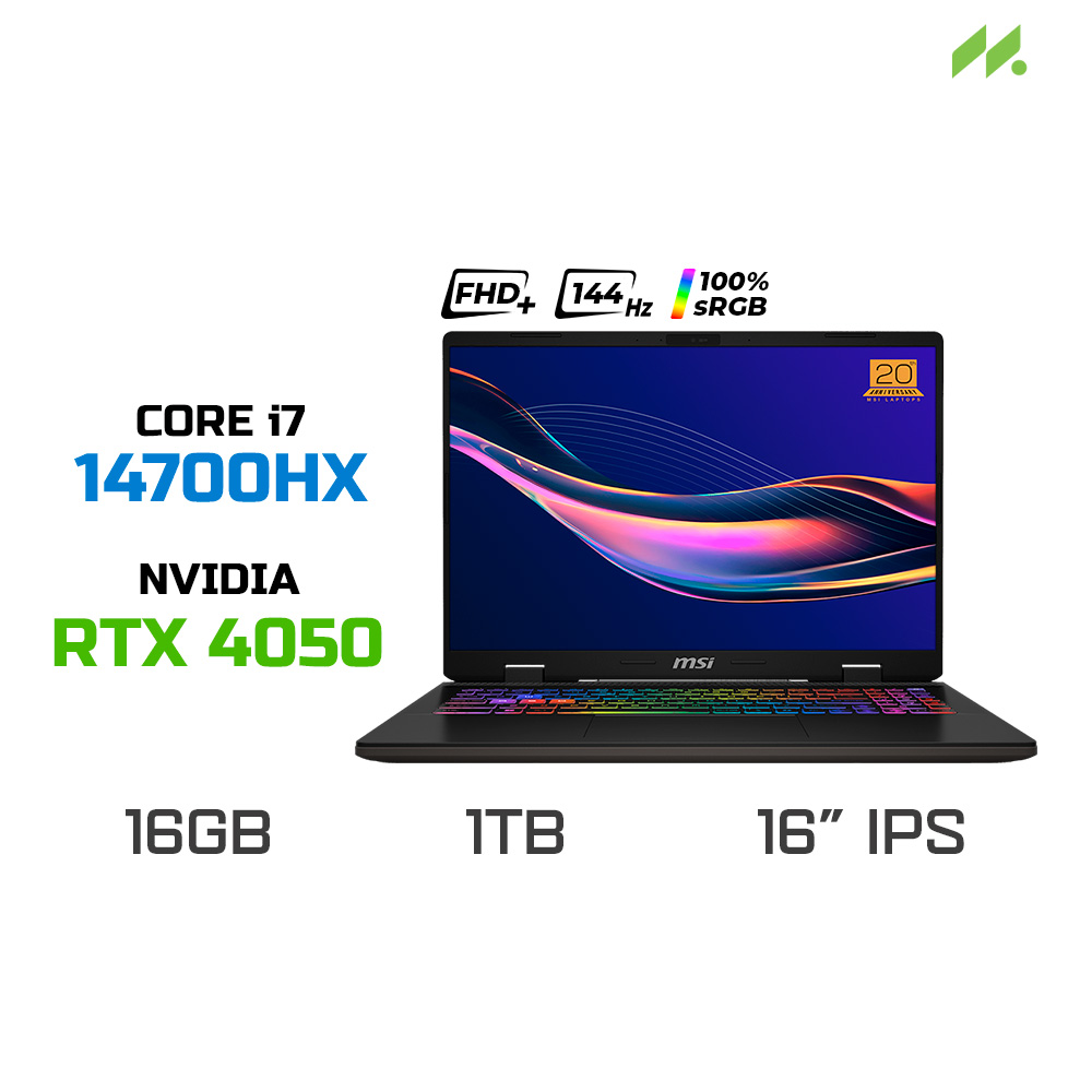 Laptop Gaming MSI Sword 16 HX B14VEKG-459VN 20th Edition (i7-14700HX, RTX 4050 6GB, RAM 16GB DDR5, SSD 1TB, 16 Inch IPS FHD+ 144Hz 100% sRGB, Win 11)