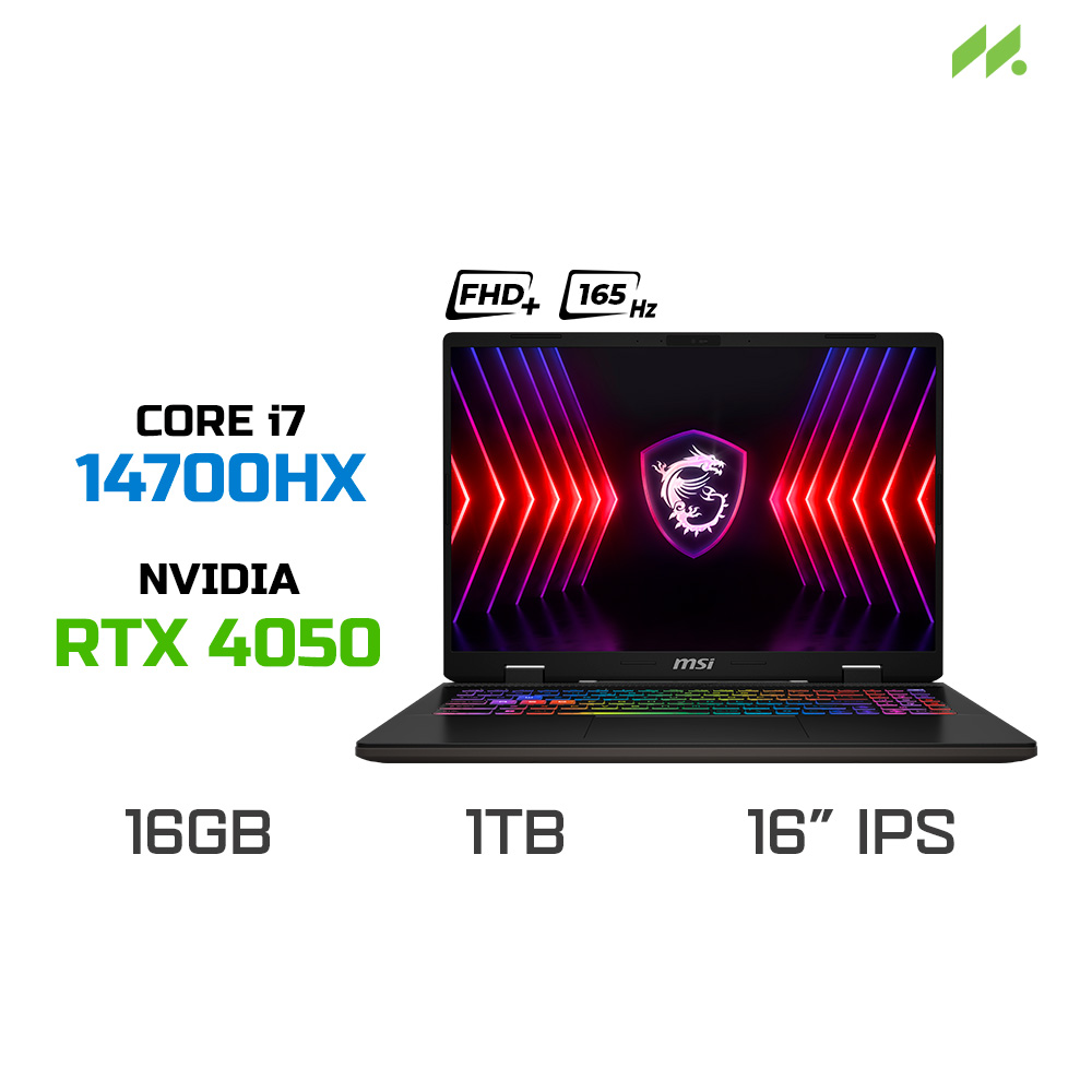 Laptop Gaming MSI Sword 16 HX B14VEKG-856VN (i7-14700HX, RTX 4050 6GB, RAM 16GB DDR5 SSD 1TB, 16 Inch IPS FHD+ 165Hz 100% sRGB)