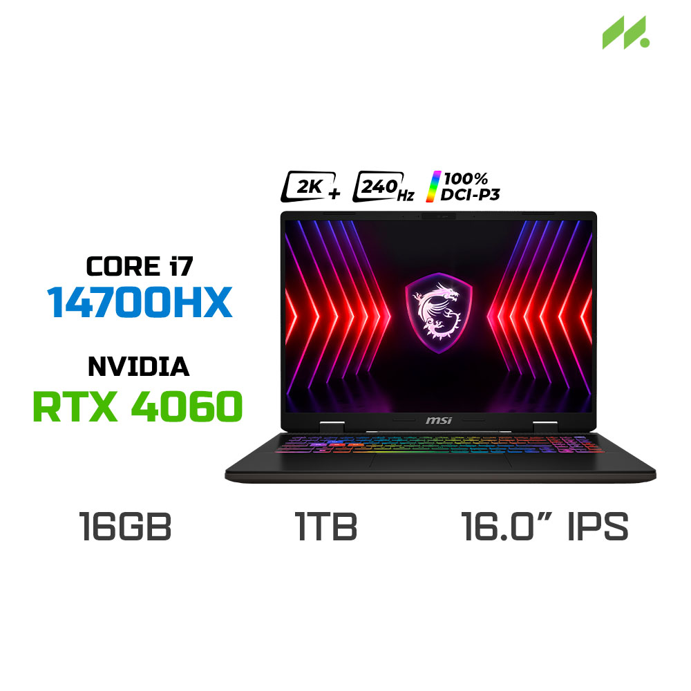Laptop Gaming MSI Sword 16 HX B14VFKG-045VN (i7-14700HX, RTX 4060 8GB, Ram 16GB DDR5, SSD 1TB, 16 Inch IPS 240Hz 2K QHD+ 100% DCI-P3)