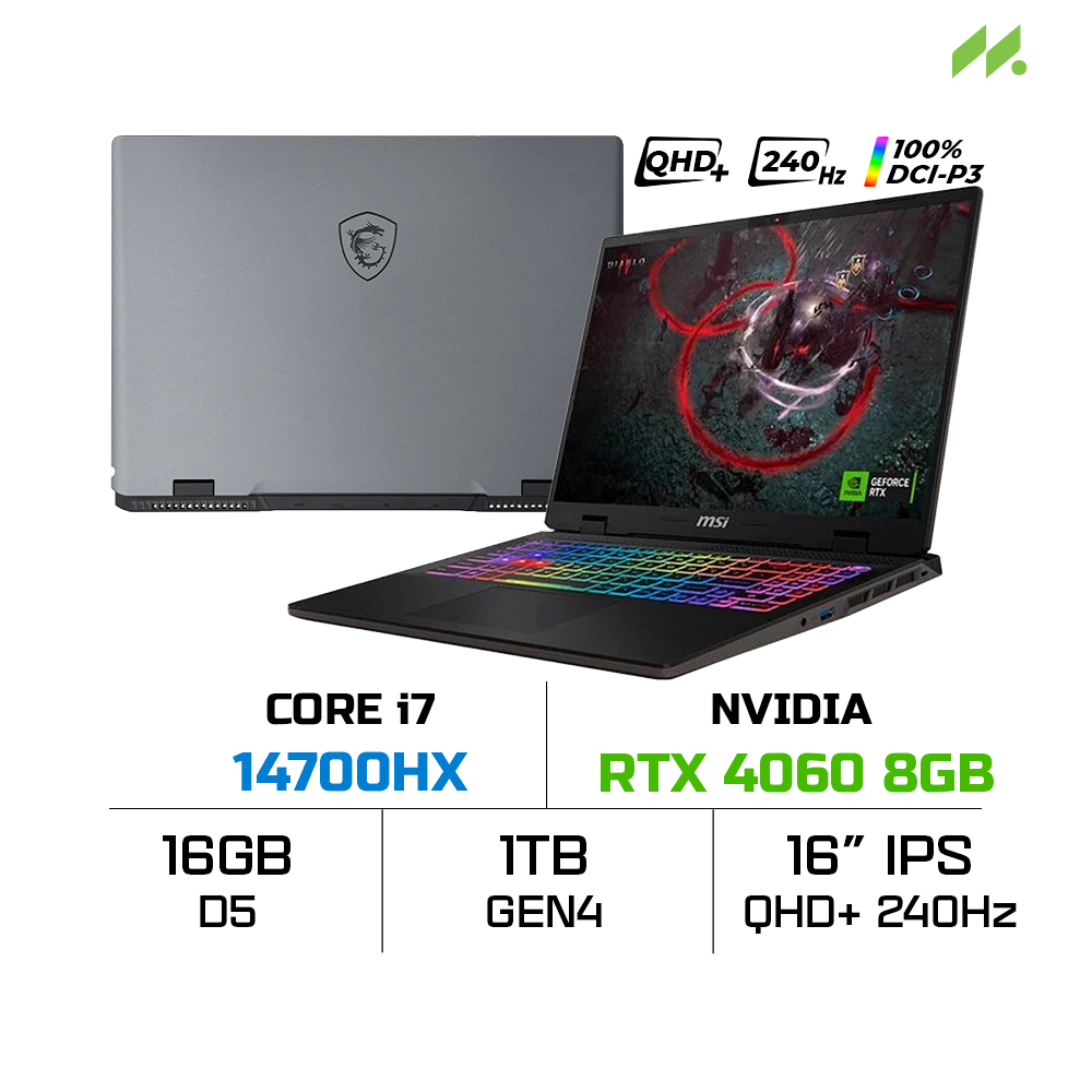 Laptop Gaming MSI Sword 16 HX B14VFKG-045VN (i7-14700HX, RTX 4060 8GB, Ram 16GB DDR5, SSD 1TB, 16 Inch IPS 240Hz 2K QHD+ 100% DCI-P3)