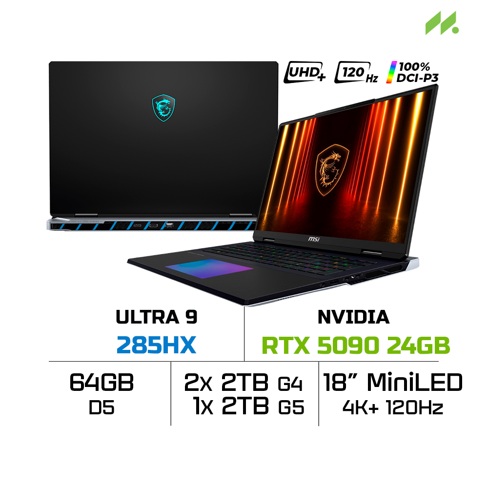 Laptop MSI Titan 18 HX AI A2XWJG-622VN (Ultra 9 285HX, RTX 5090 24GB GDDR7, RAM 64GB DDR5, SSD 6TB, 18 Inch MiniLED UHD+ 120Hz, 100% DCI-P3)